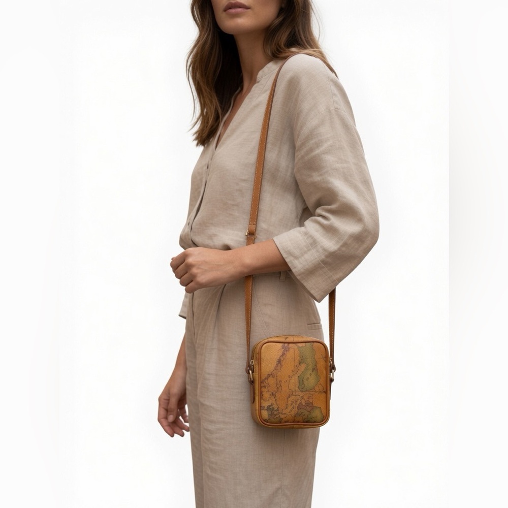 Alviero Martini 1A Classe Italy Leather Geo World Map Crossbody Zip Mini Bag - Picture 15 of 15